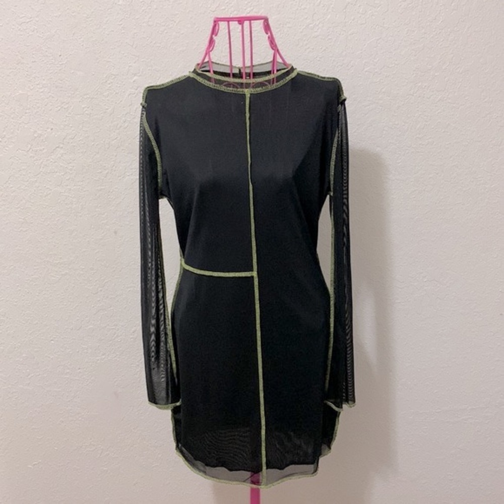 Black and Green long sleeve bodycon dress
